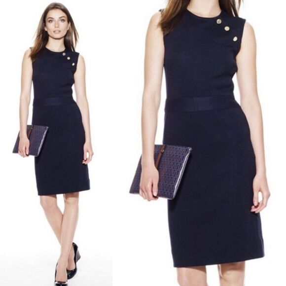 Tory Burch Beverly Linen Blend Black Sleeveless Sheath Dress Size XL